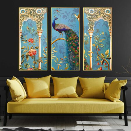 Set of Three large Wall Paintings for Wall Dacoration Golden Framed Wall Paintings for Living Room & Bedroom Wall Art for Home Decoration & Office Wall Décor (14x11 inch CH-LGD3-4)
